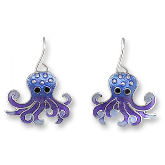 Zarah Jewelry - Zarah Octopus Dangle Earrings Silver Plated Cloisonne Enamel
